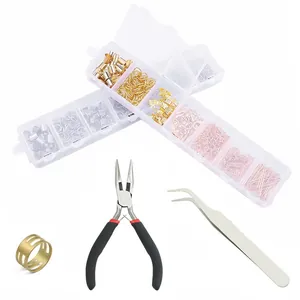 Jewelry making kit with lobster clasps, jump rings, pliers and tweezers in a storage box