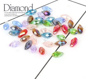 Macro shot of colorful teardrop faceted crystal beads for DIY jewelry making