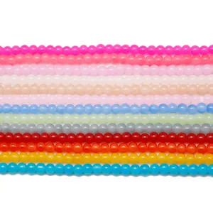 Round Glass Loose Beads Faux Jade Painted Smooth Beads For DIY Jewelry Making Bracelet Necklace Crafting Materials