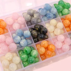Resin Imitation Cat Eye Starry Sky Marble Pattern Round Loose Beads For DIY Jewelry Making Bracelet Necklace Accessories