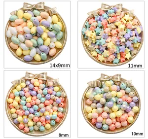 Macro display of macaron acrylic beads in star and oval shapes for DIY jewelry making