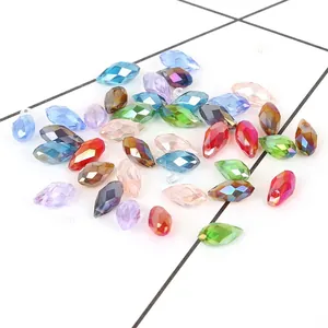 Faceted teardrop glass beads with AB coating for DIY jewelry making in mixed colors