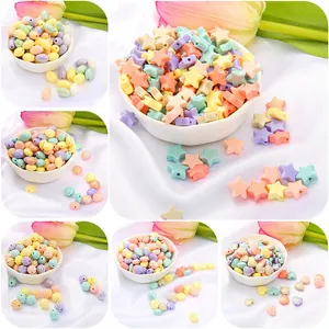 Macaron color acrylic beads kit with stars and round shapes for DIY jewelry making