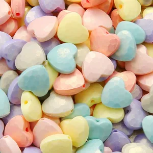 Colorful heart-shaped acrylic macaron beads with faceted texture for DIY jewelry making