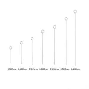 Silver 925 eye pins for jewelry making in various lengths from 15mm to 50mm