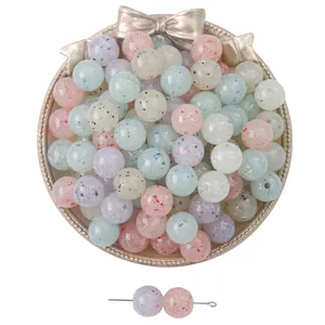 Cuentas redondas de acrílico pastel con motas de colores para bisutería hecha a mano