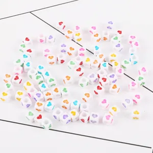 DIY colorful acrylic square heart beads set for children handmade jewelry making