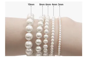 Size comparison of white round pearl beads from 3mm to 10mm for DIY jewelry making