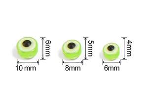 Cuentas planas de resina verde con diseño de ojo turco en tres tamaños para joyas