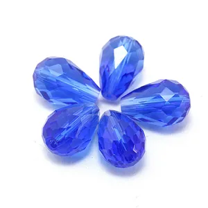 Deep blue faceted teardrop glass crystal beads for DIY jewelry and crafts making