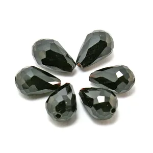 Faceted black teardrop glass crystal beads with top holes for DIY jewelry making