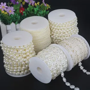 Rotoli di catene di perle rosa bianche e passamaneria in pizzo per accessori capelli fai da te