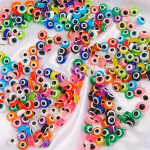 Cuentas de Resina Hechas a Mano Redondas Planas Ojo de Mal Multicolor Ojo Turco Cuentas Sueltas Para Bricolaje Pulsera Collar Pendiente Joyería