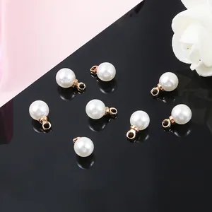 Set of 8 round white ABS imitation pearl charms with gold loops for DIY jewelry making