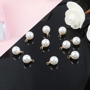 Set of 10 white ABS imitation pearl charms with gold loops for DIY jewelry making