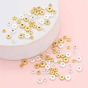 Cuentas Espaciadoras de Cobre Chapado en Oro Plata para Fabricación de Joyas DIY Pulsera Collar Plano Redondo Accesorios