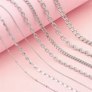 Stainless Steel Chain For DIY Jewelry Making Hip Hop Y2K Silver Tone Curb Cable Box Paperclip Link Bulk Necklace Bracelet Making Material Accessories