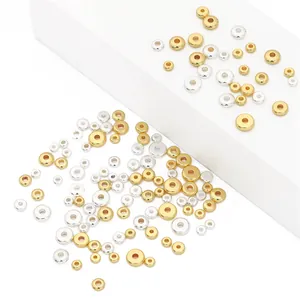 Cuentas espaciadoras planas de oro y plata para la creación de joyas DIY y pulseras