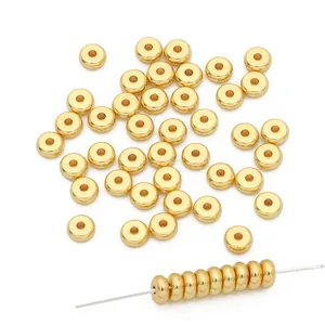 Cuentas espaciadoras planas bañadas en oro de 14K para bisutería DIY y pulseras hechas a mano