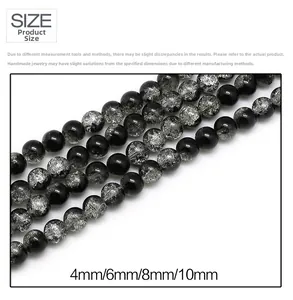 Size chart for 4mm to 10mm cracked glass beads showing manual measurement guidelines