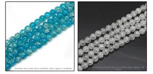 Detail of 4mm crackle glass beads showing 2mm hole size and blue and white textures