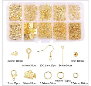 Detail view of 10-grid storage box with gold lobster clasps and DIY jewelry findings