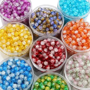 Kleurrijke 8mm craquelé glaskralen in potjes voor DIY sieraden maken en knutselen