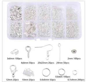 DIY jewelry making kit with lobster clasps and ear hooks in 10-grid storage box