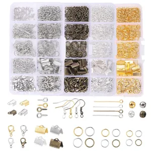 DIY jewelry making kit with lobster clasps and open rings in a 24-compartment storage box