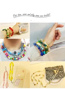 Colorful acrylic beads on a straw crossbody bag and handmade jewelry set for DIY crafts
