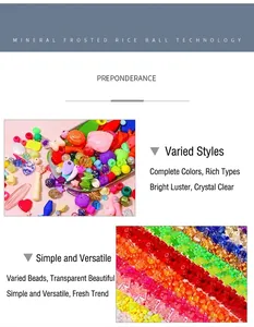 Macro shot of colorful acrylic beads in diverse shapes like hearts, stars and bows for DIY
