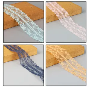 Detailed view of 4cm colorful polyester lace ribbons with wavy edges for DIY crafts