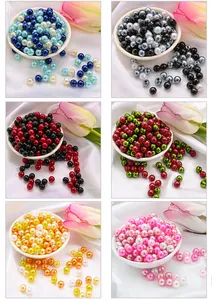 Macro view of assorted colorful ABS faux pearl beads for DIY jewelry and hair accessories