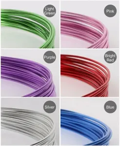 Detailed grid view of 1mm to 2.5mm colorful craft aluminum wires in six vibrant metallic colors