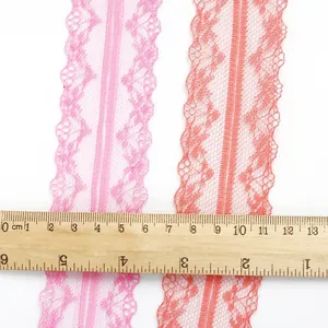 Pink and orange 4cm polyester lace trim ribbon for DIY hair accessories and garment decor