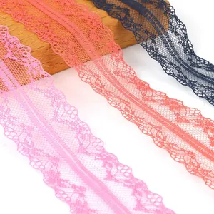4cm polyester floral lace ribbon in pink orange and navy for DIY hair accessories