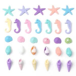 Colorful acrylic seahorse and starfish beads set for DIY jewelry making accessories