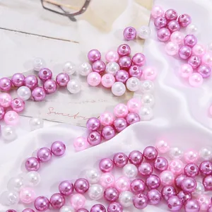 Polished ABS colorful faux pearls in pink and purple tones for DIY jewelry making