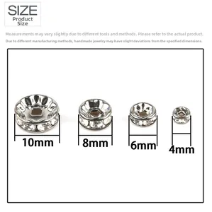 Perle rondelle argentate con strass bianchi da 4mm a 10mm per la creazione di gioielli