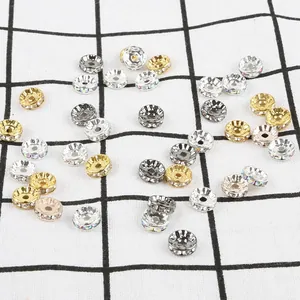 Distanziali piatti rotondi con cristalli in argento, oro e oro rosa per gioielli fai da te