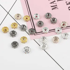 Perline distanziatrici rondelle piatte con strass in oro e argento per gioielli fai da te