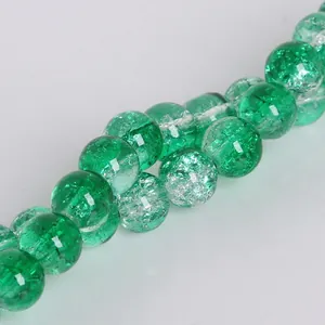 8mm green crackle glass beads with ice flower patterns for DIY jewelry necklaces