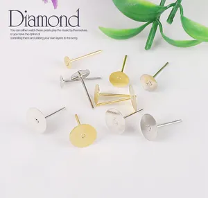 Flat pad earring posts in gold and silver finish for DIY jewelry making crafts