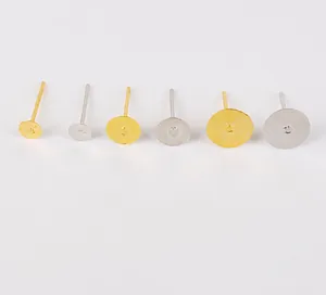 Various sizes of gold and silver flat head ear studs for DIY earring making
