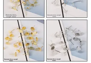 Flat head earring studs in gold and silver colors with 6mm and 8mm base sizes