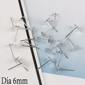 Close-up of 6mm silver flat head ear studs with hanging loops for DIY earring making