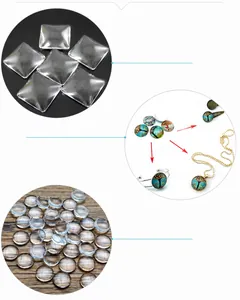 Detailed view of clear glass cabochons for DIY jewelry making in square and round shapes
