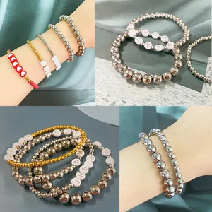 Customized CCB beaded bracelet set with gold silver finish and letter charms