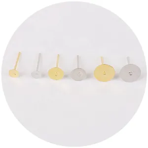 DIY gold and silver earring stud pins with flat pads in three sizes for jewelry making