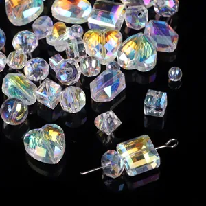Rainbow AB heart and faceted glass crystal beads for DIY jewelry making and crafts
